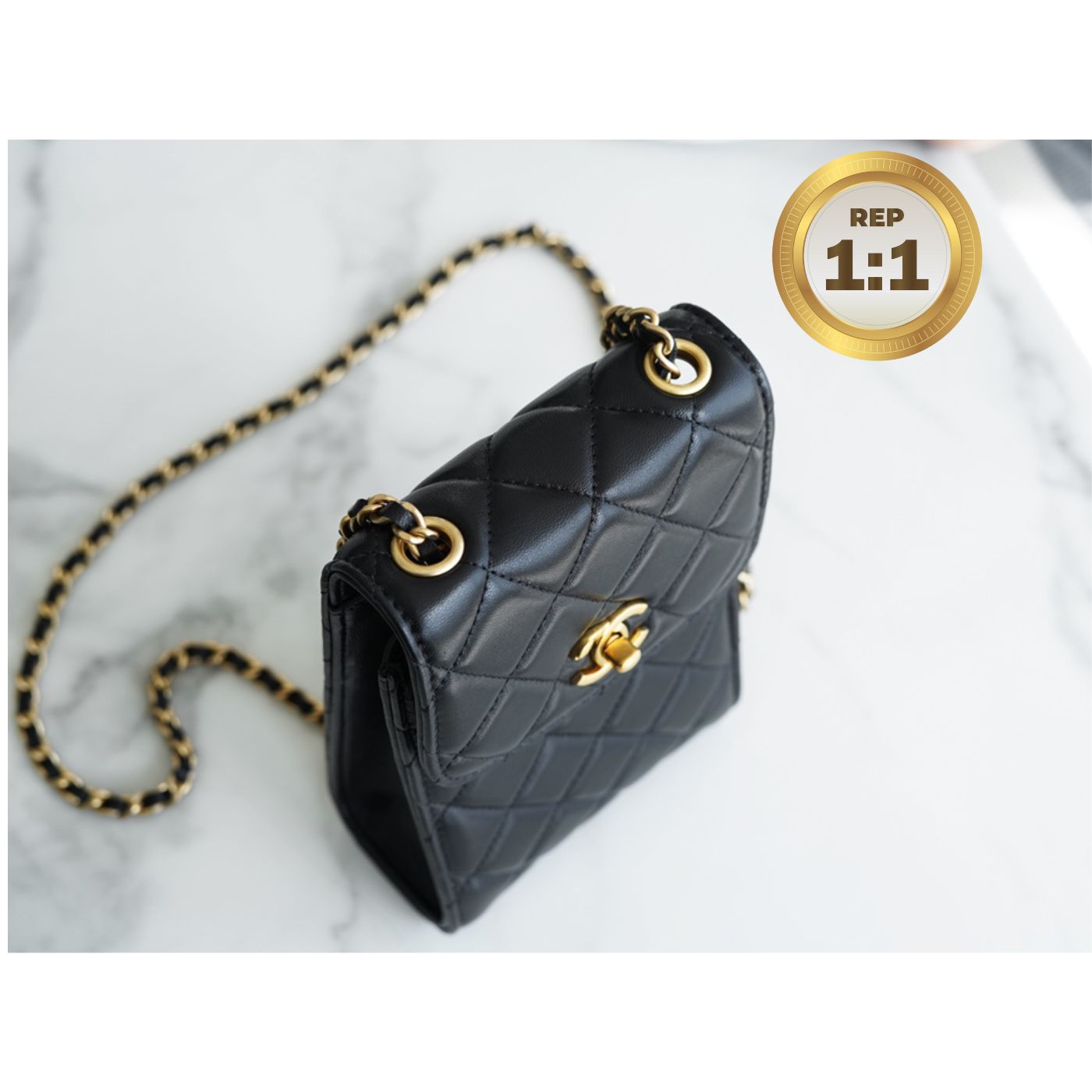 [REP 1:1] Chanel Quilted Phone Holder Bag Black For Women 17cm/6.6in